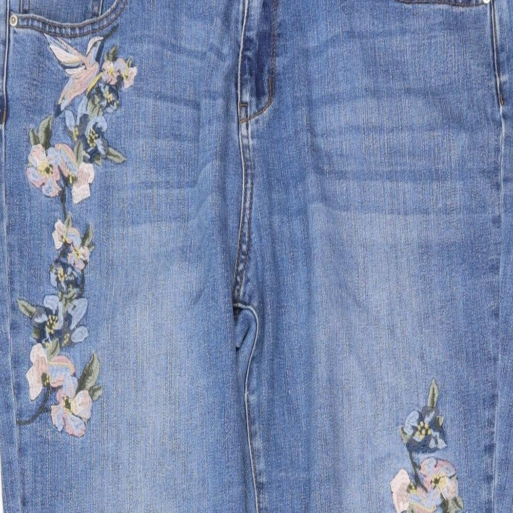 TU Womens Blue Floral Denim Straight Jeans Size 16 L28 in