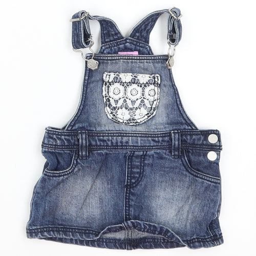 F&F Girls Blue  Denim Pinafore/Dungaree Dress  Size 3-6 Months