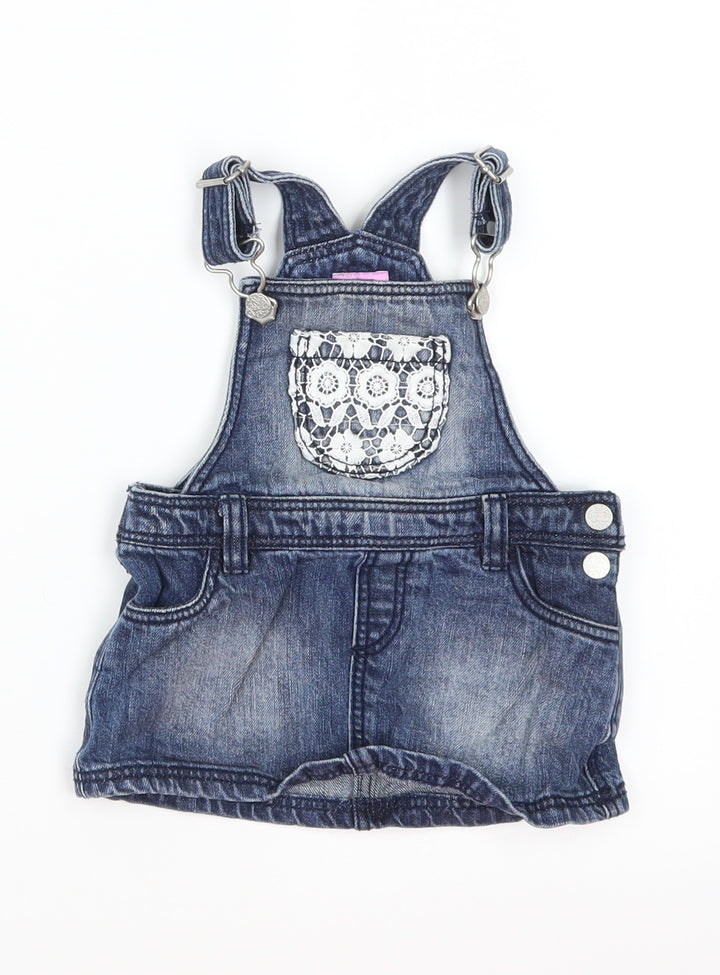 F&F Girls Blue Denim Pinafore/Dungaree Dress Size 3-6 Months