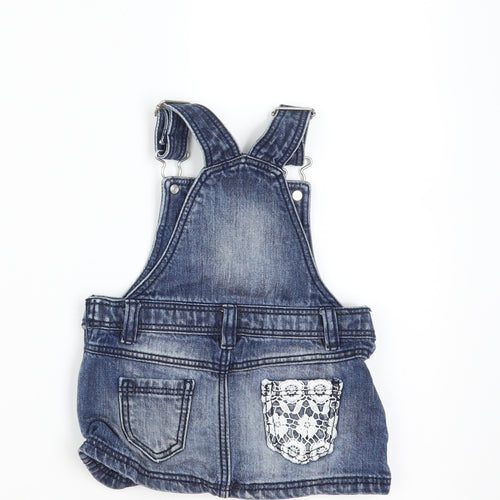F&F Girls Blue  Denim Pinafore/Dungaree Dress  Size 3-6 Months