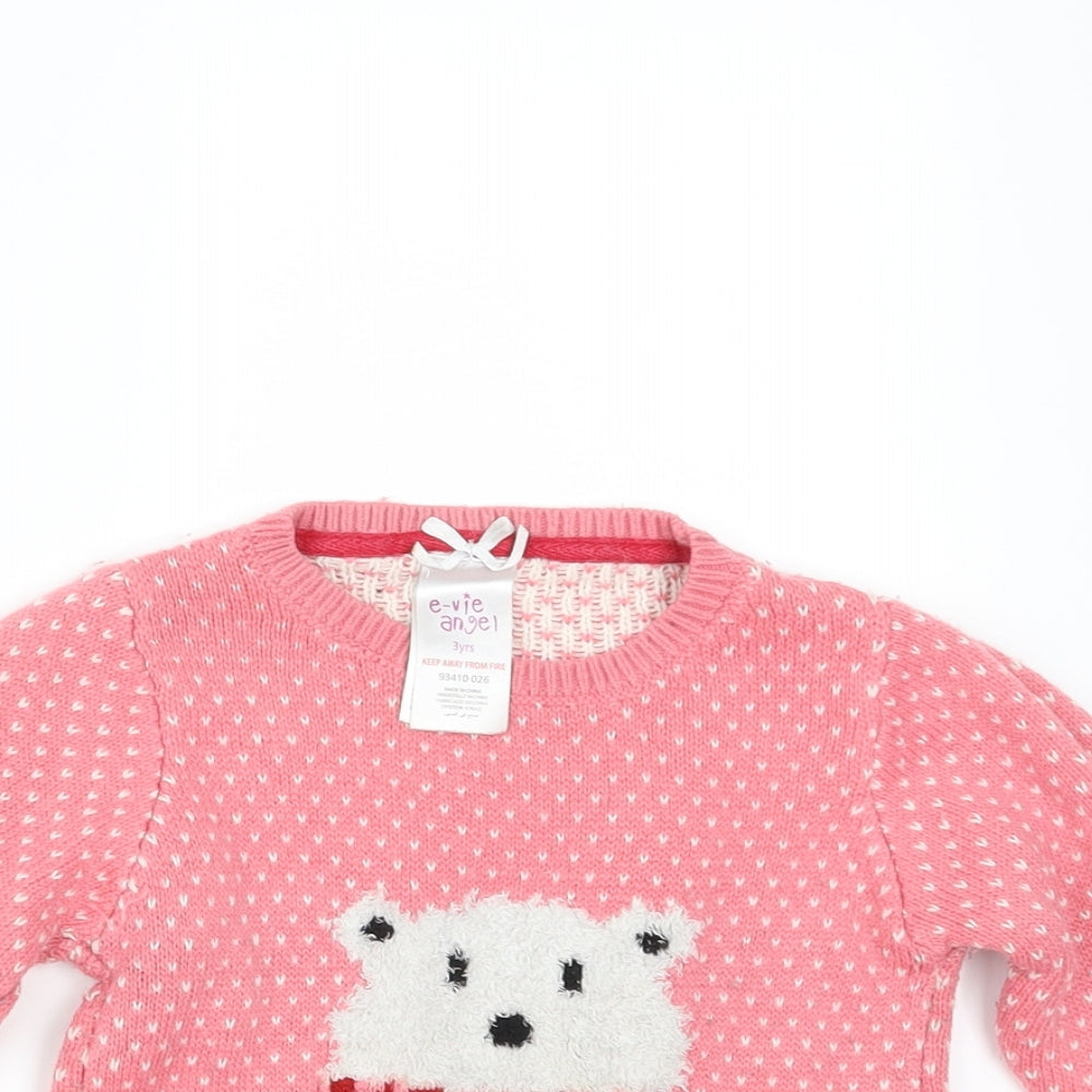 E-vie Angel Girls Pink Geometric  Pullover Jumper Size 3 Years  - POLAR BEAR