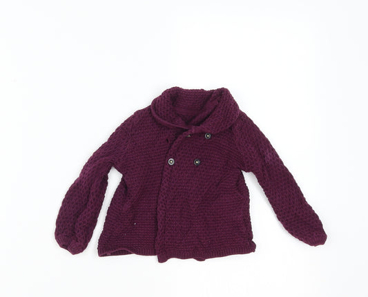 Front view of Marks & Spencer girls’ purple cardigan jumper, size 3-6, months