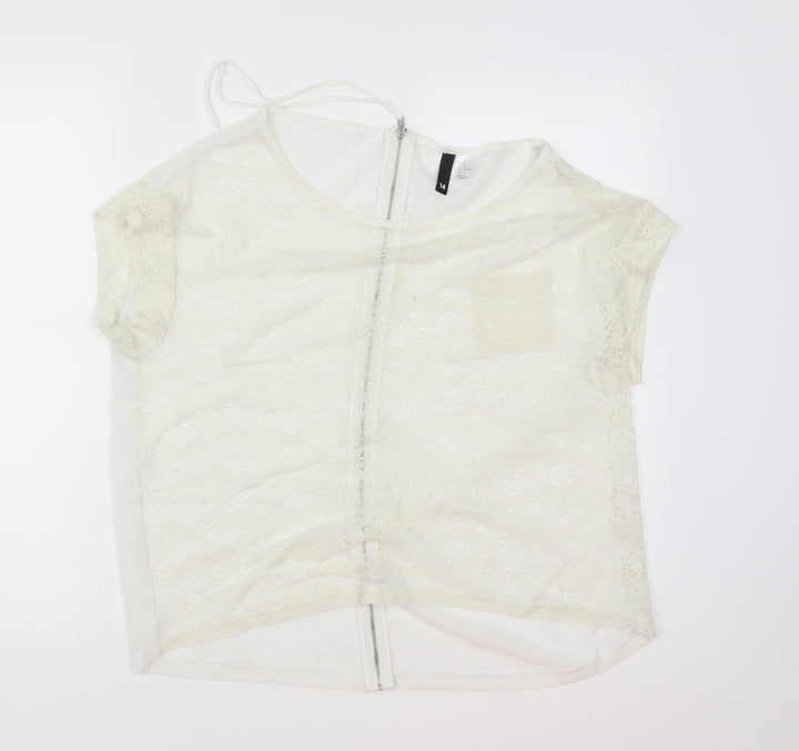 H&M Womens White Basic T-Shirt Size 14