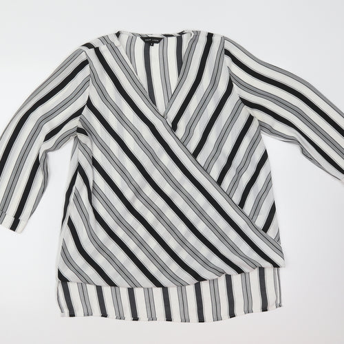 New Look Womens White Striped  Tunic Blouse Size 8