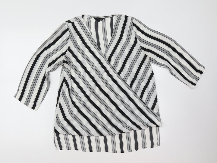 New Look Womens White Striped  Tunic Blouse Size 8