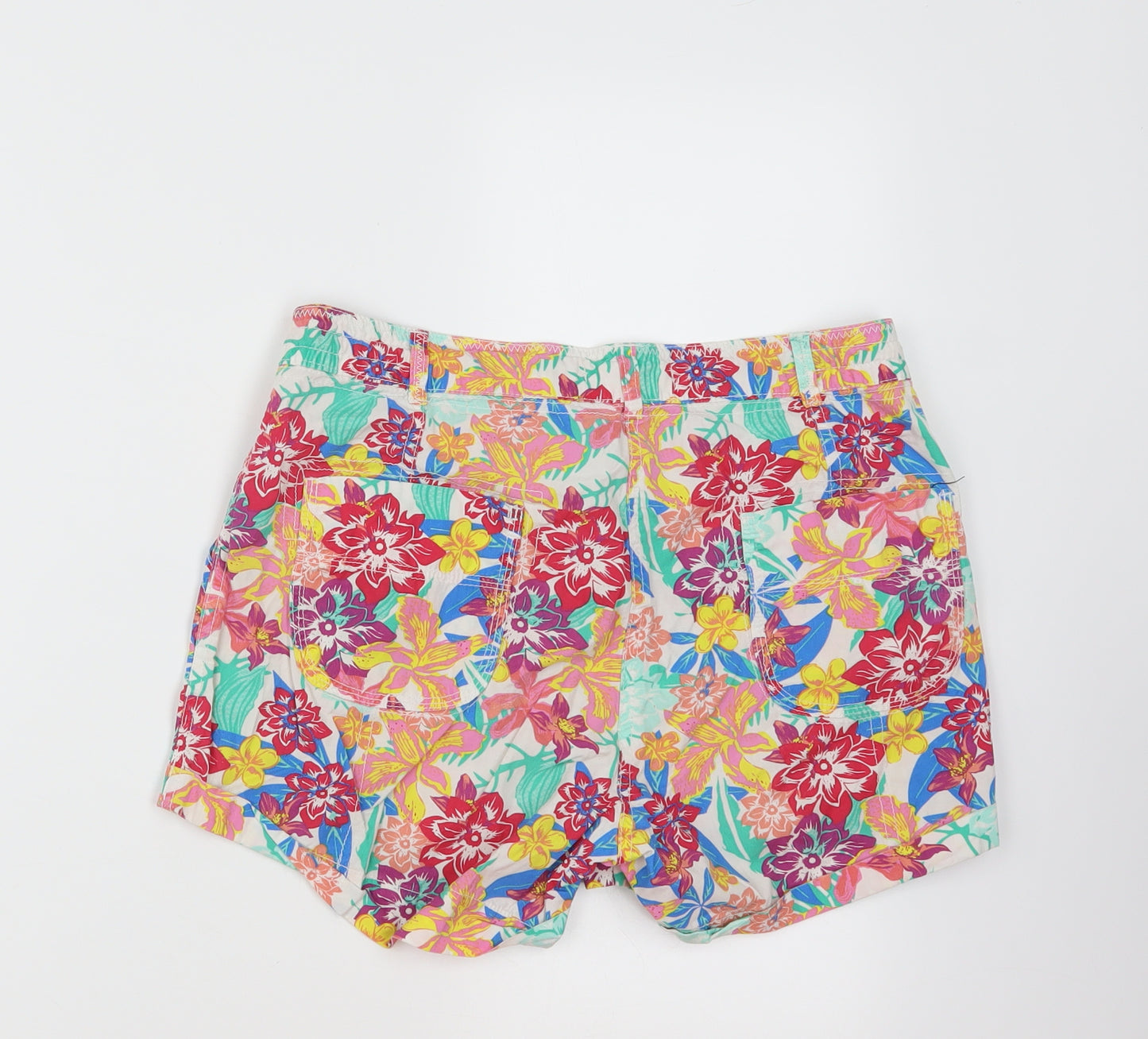 Peacocks Womens White Floral  Paperbag Shorts Size 8