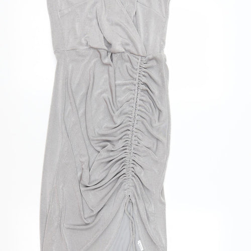 Miss Selfridge Womens Silver   Bodycon  Size 10  - gathered front