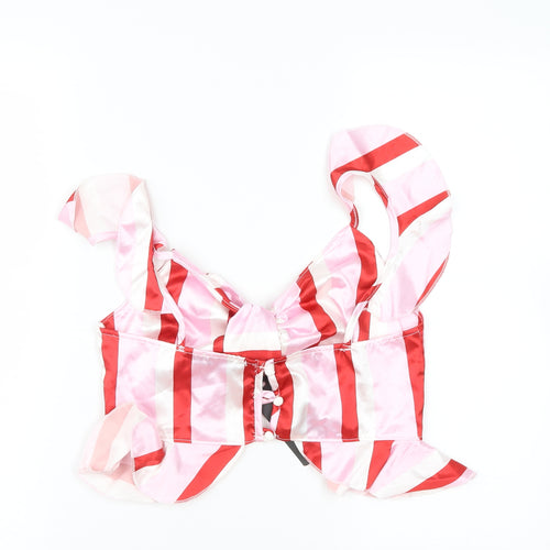 BoohooQ Womens Pink Striped  Cropped Blouse Size 10