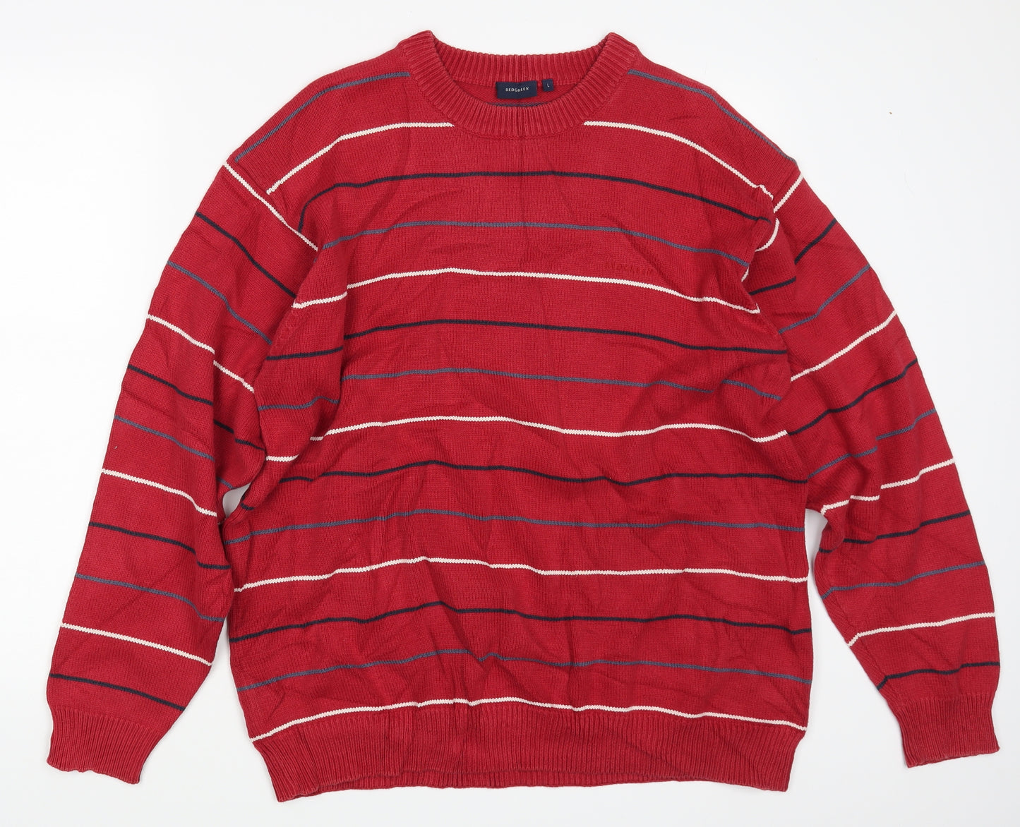 REDGREEN Mens Red Striped  Pullover Jumper Size L
