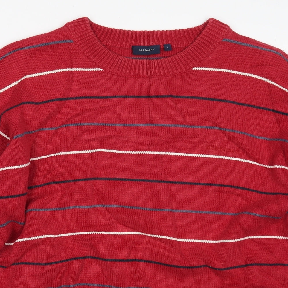REDGREEN Mens Red Striped  Pullover Jumper Size L