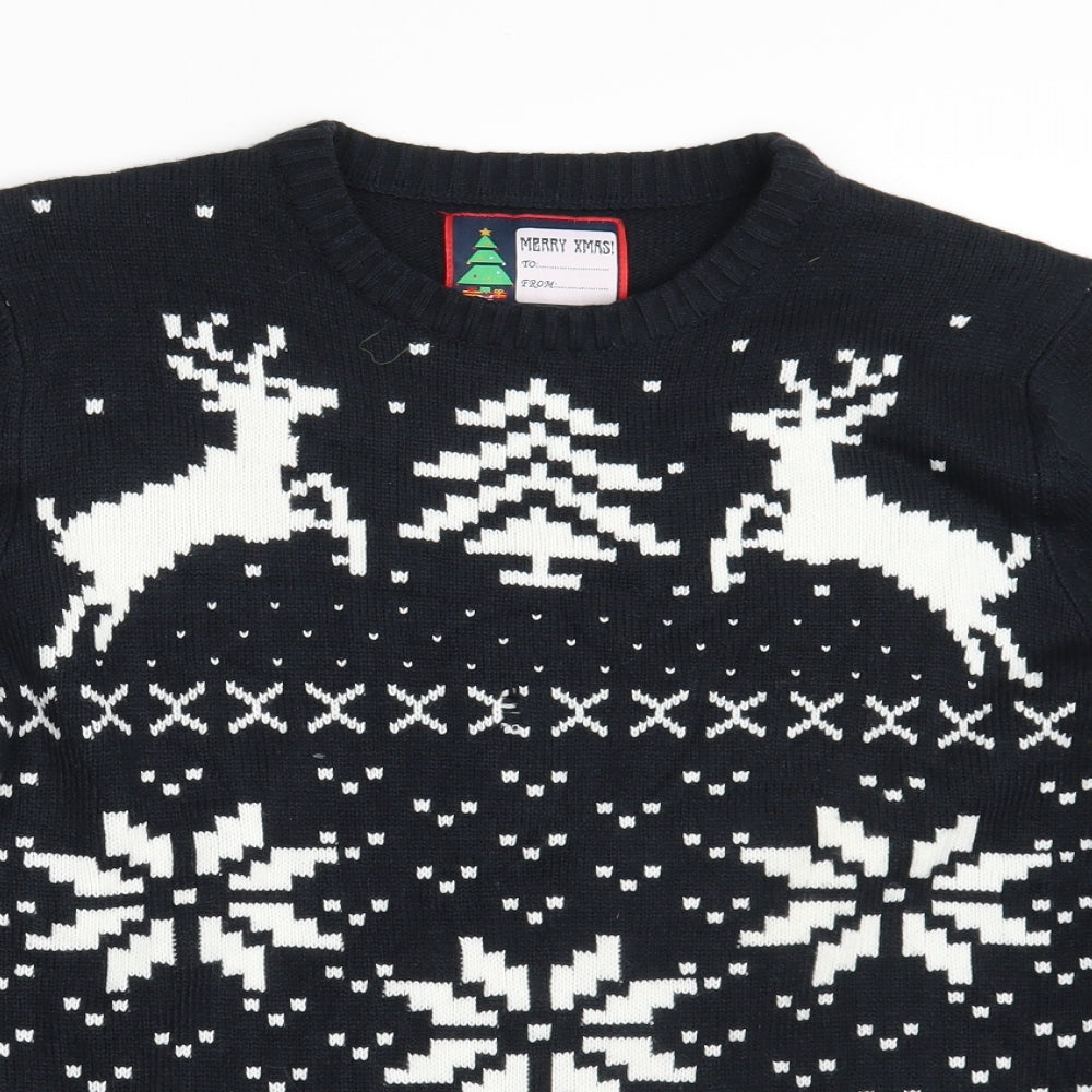 Merry Christmas Mens Black Geometric  Pullover Jumper Size M  - Christmas Jumper