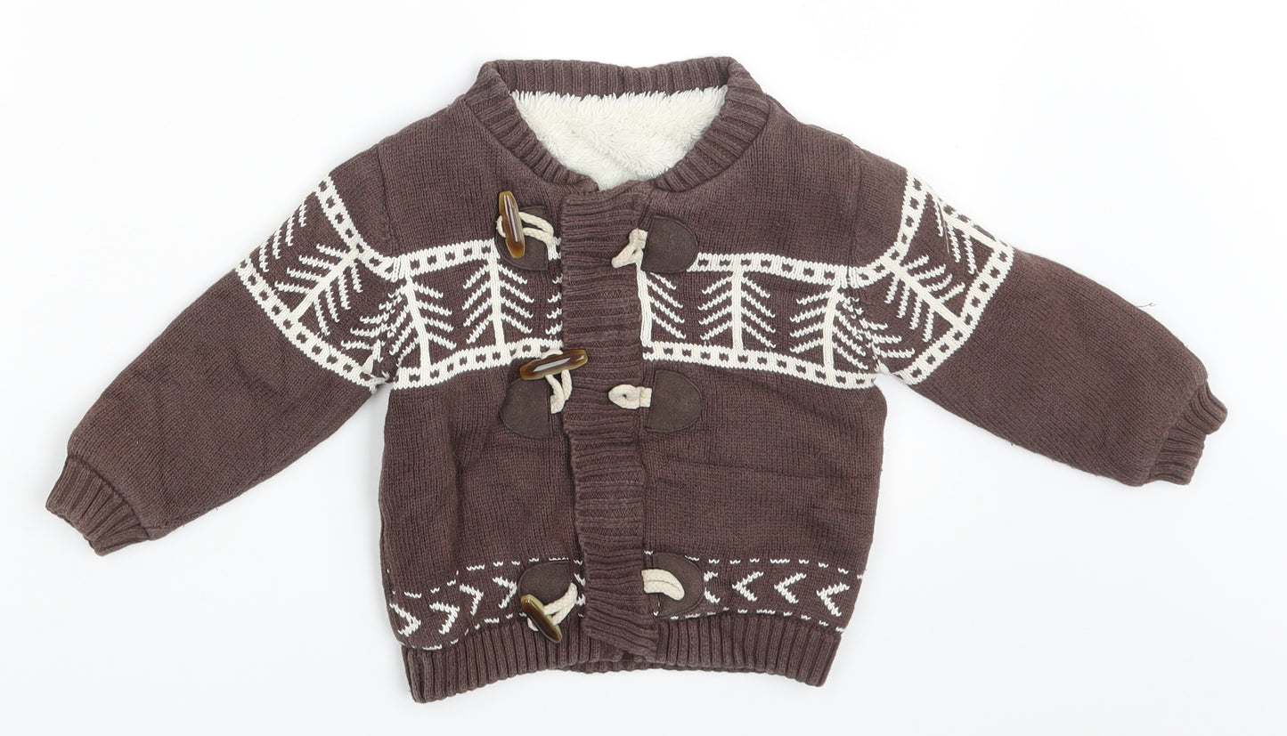 Nutmeg Boys Brown Geometric  Cardigan Jumper Size 12-18 Months