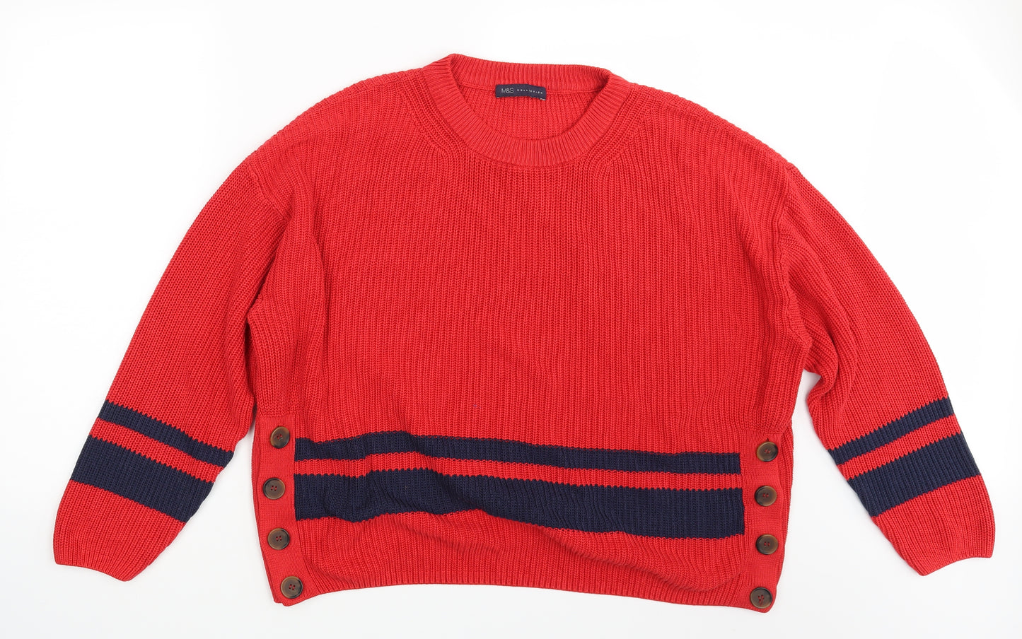 M&S Womens Red Striped Knit Pullover Jumper Size XL