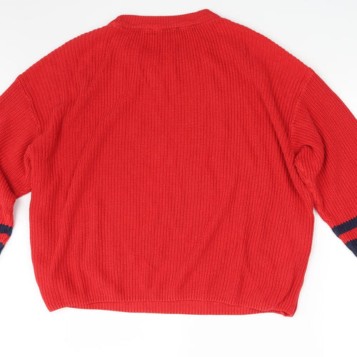 M&S Womens Red Striped Knit Pullover Jumper Size XL
