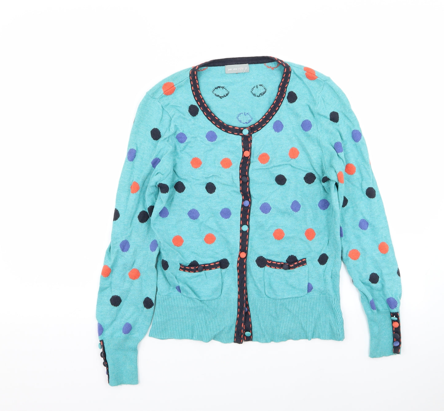 Per Una Womens Blue Polka Dot  Cardigan Jumper Size 12