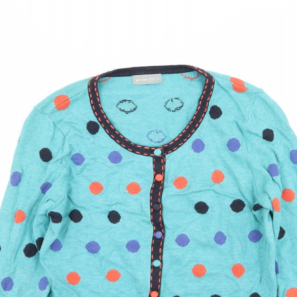 Per Una Womens Blue Polka Dot  Cardigan Jumper Size 12