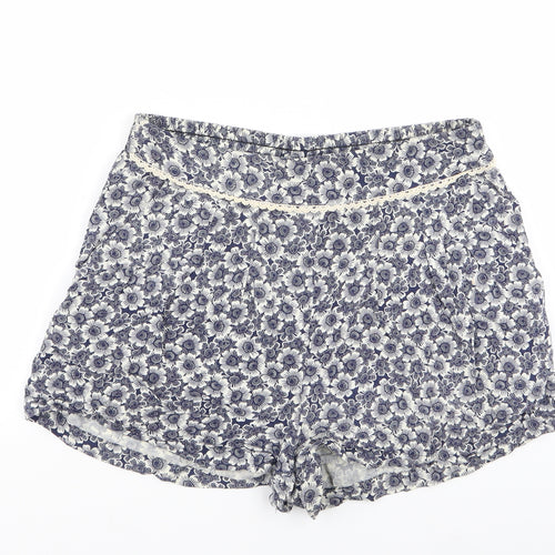 New Look Womens Blue Geometric  Hot Pants Shorts Size 10
