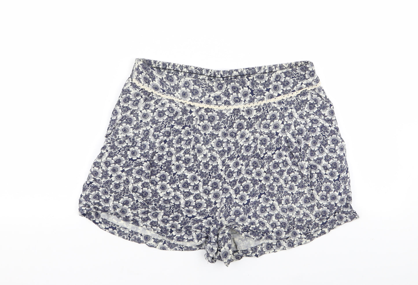 New Look Womens Blue Geometric  Hot Pants Shorts Size 10