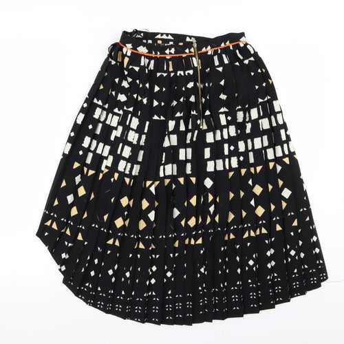 Topshop Womens Black Geometric  Pleated Skirt Size 8