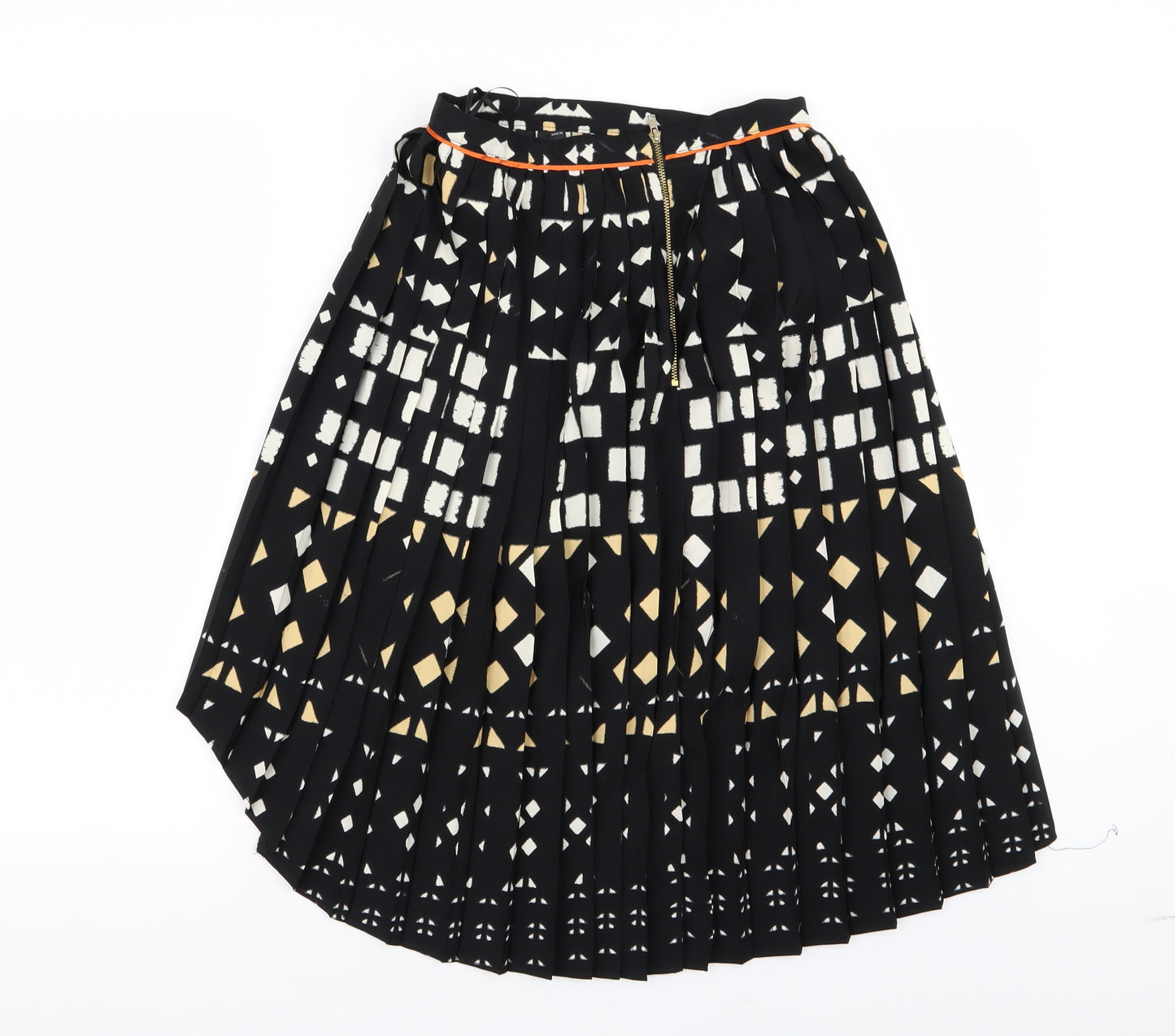 Topshop Womens Black Geometric  Pleated Skirt Size 8