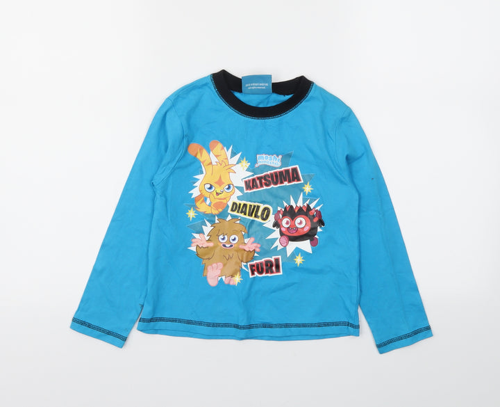 moshi monsters Boys Blue Animal Print Basic T-Shirt Size 5-6 Years