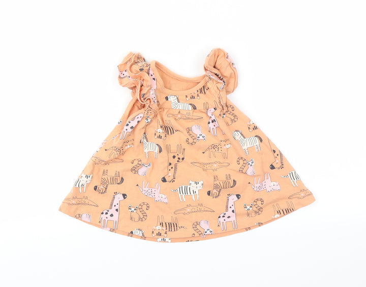 George Girls Orange Animal Print  Basic T-Shirt Size 12-18 Months
