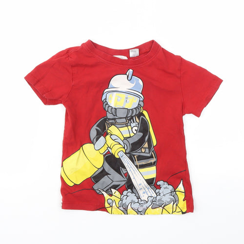 H&M Boys Red Animal Print  Basic T-Shirt Size 3-4 Years