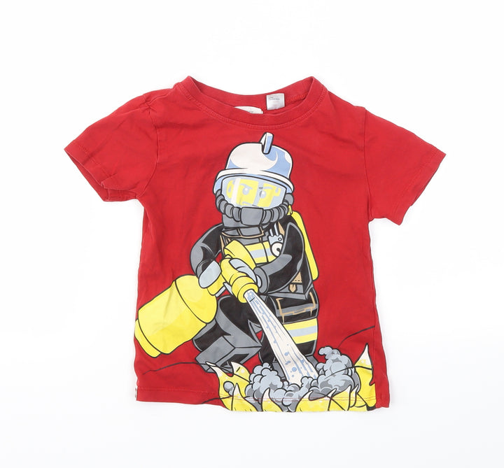 H&M Boys Red Animal Print Basic T-Shirt Size 3-4 Years