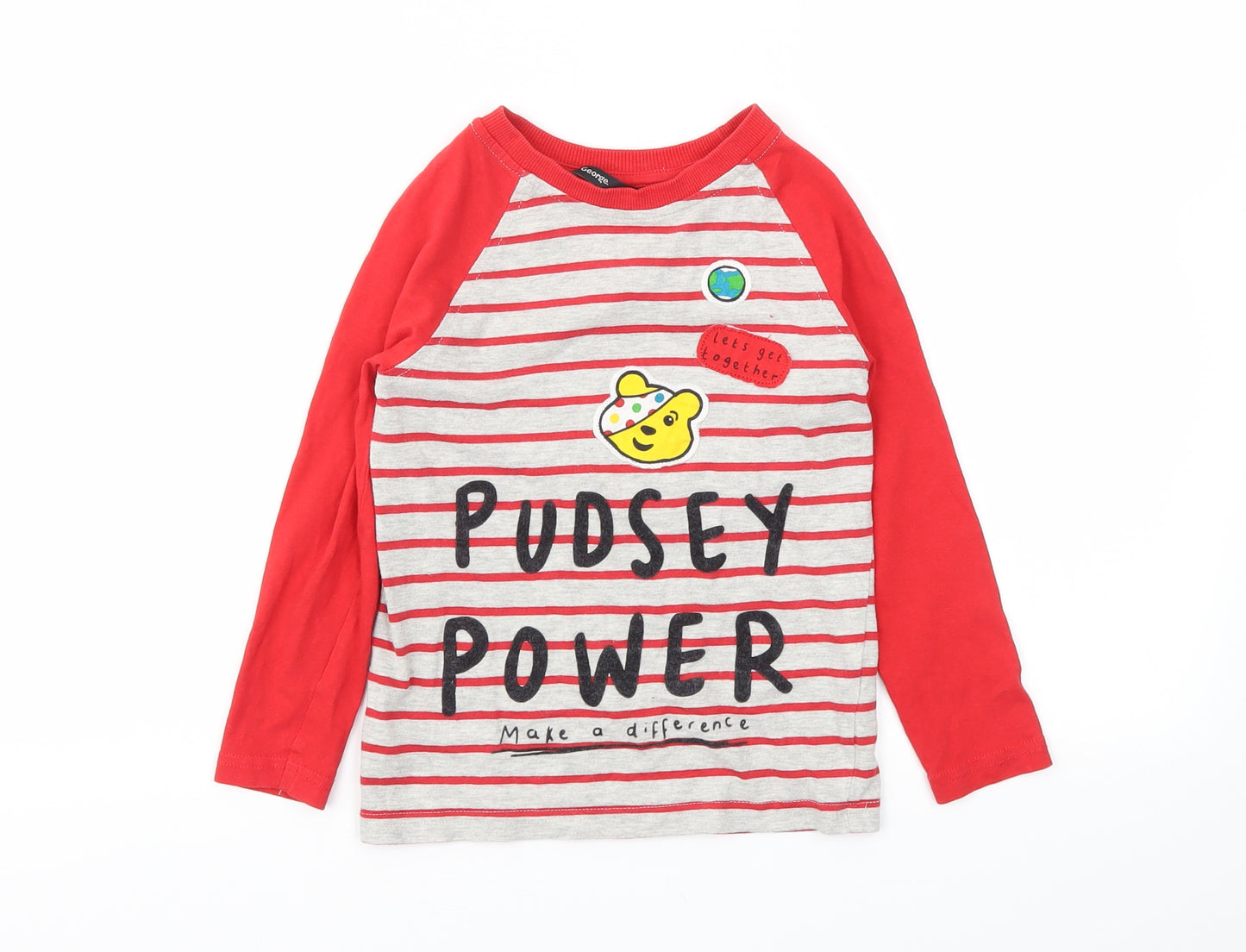 George Girls Red Striped  Basic T-Shirt Size 4-5 Years