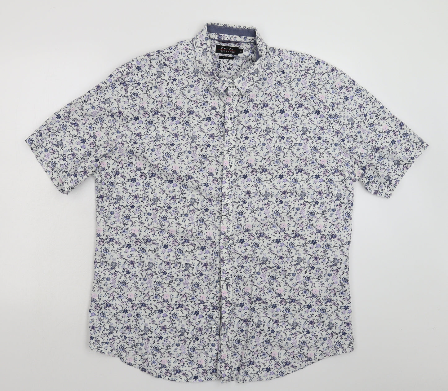 Jeff Banks Mens White Floral   Button-Up Size XL