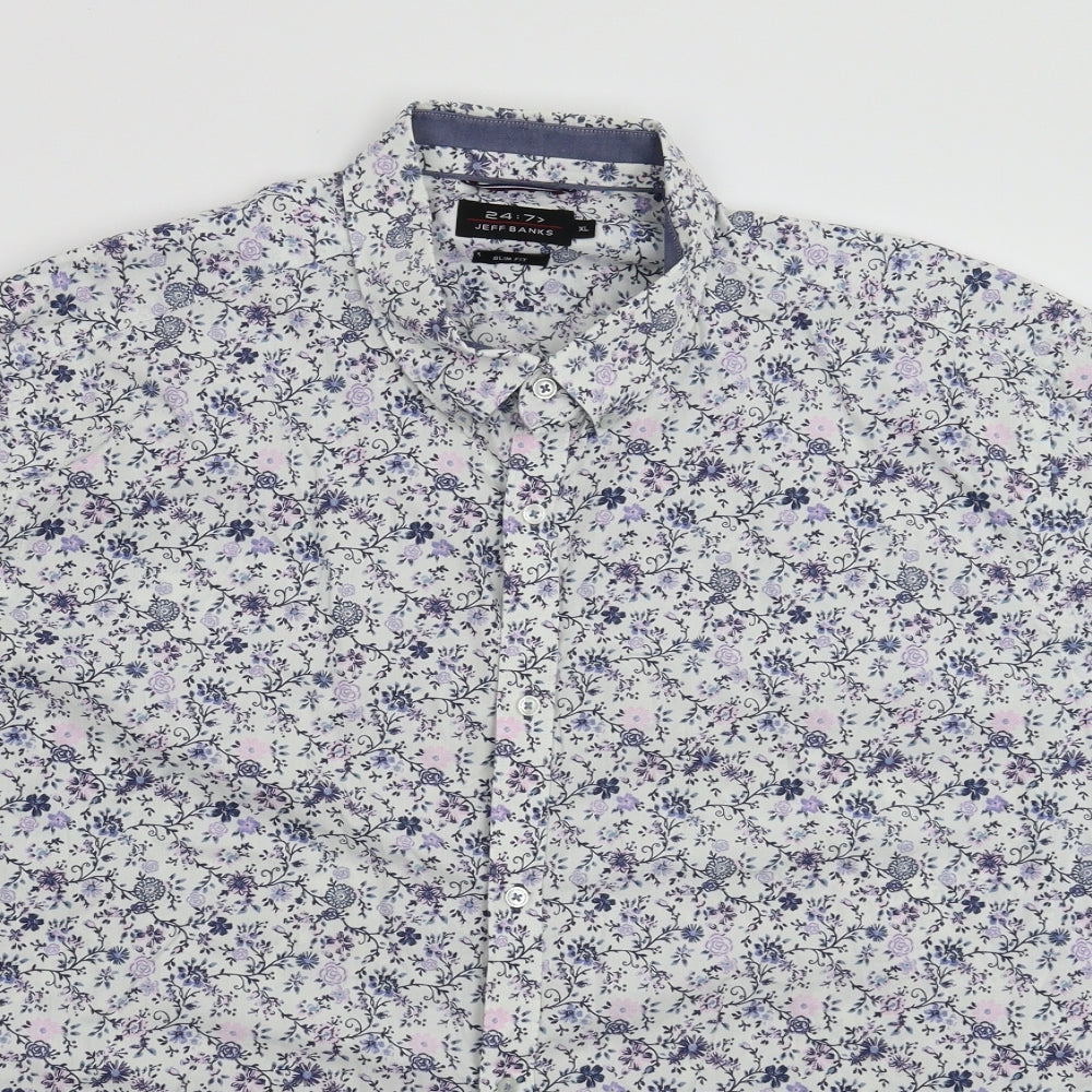 Jeff Banks Mens White Floral   Button-Up Size XL