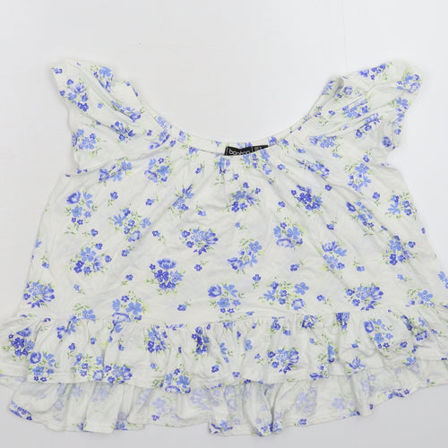 Boohoo Womens White Floral  Basic T-Shirt Size 8