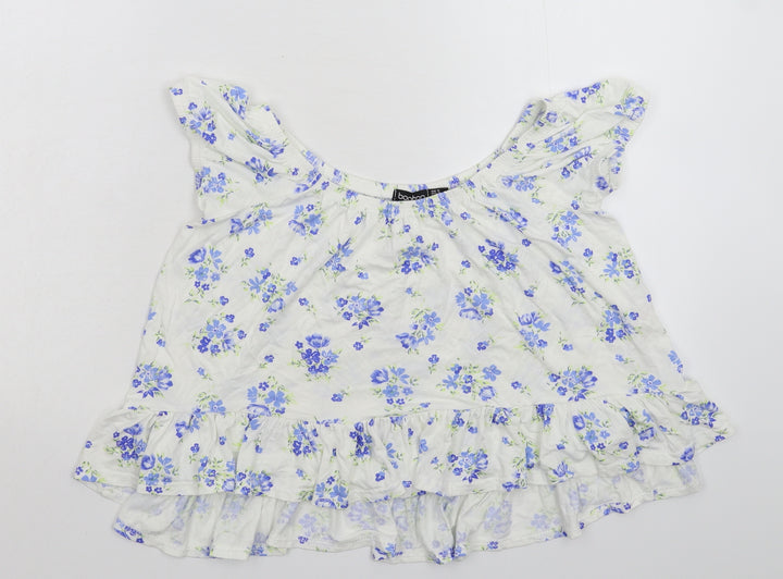 Boohoo Womens White Floral  Basic T-Shirt Size 8
