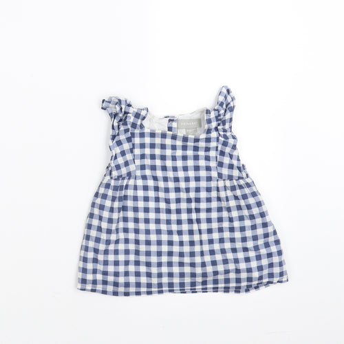 Primark Girls Blue Check  Basic Blouse Size 12-18 Months  - ruffle shoulders