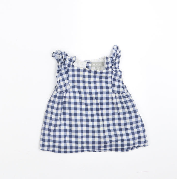 Primark Girls Blue Check  Basic Blouse Size 12-18 Months  - ruffle shoulders