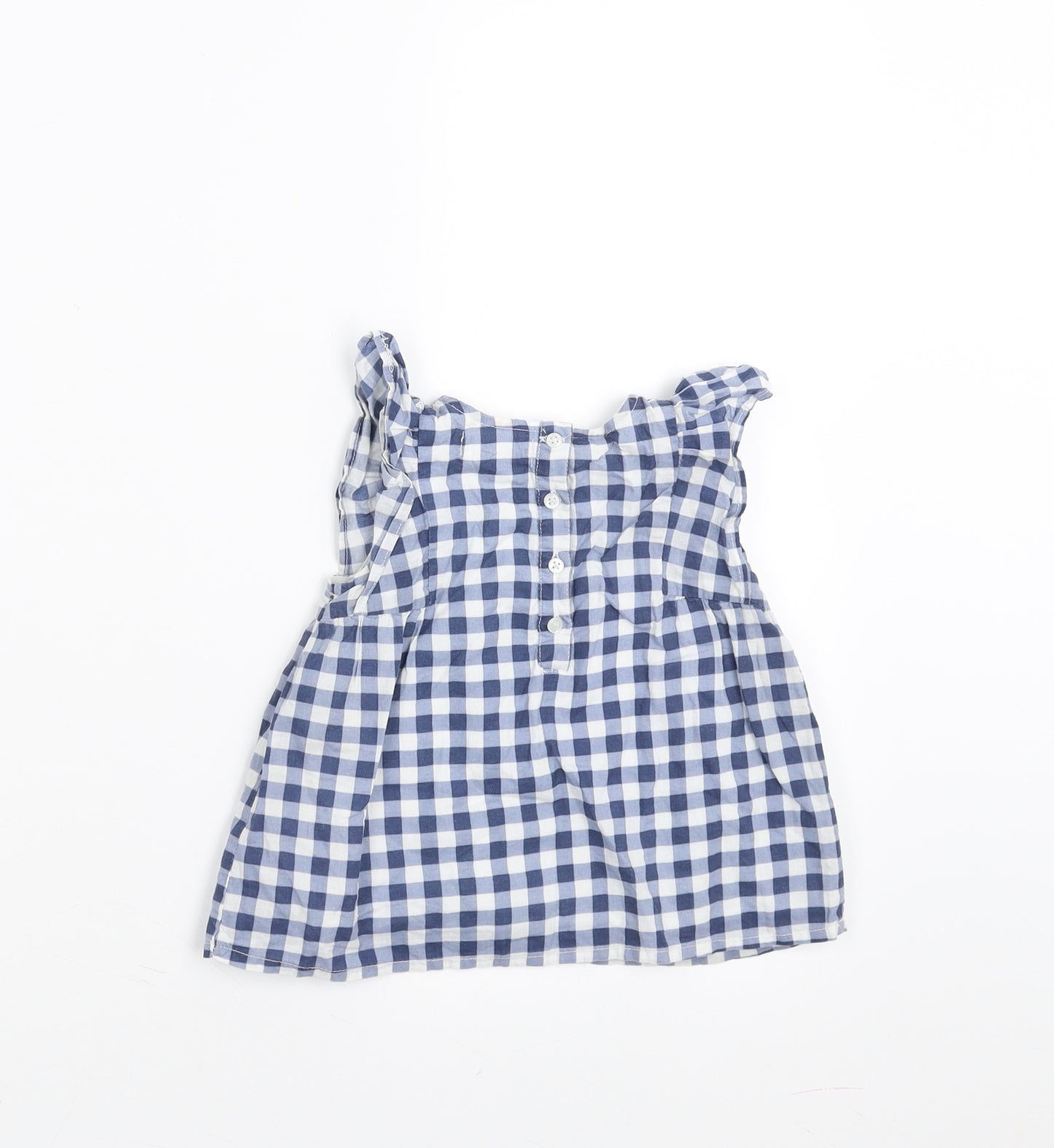 Primark Girls Blue Check  Basic Blouse Size 12-18 Months  - ruffle shoulders