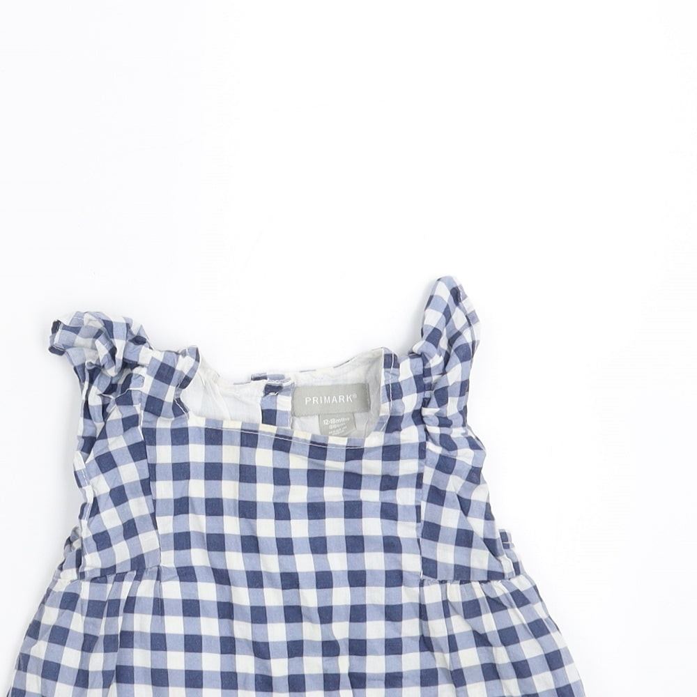 Primark Girls Blue Check  Basic Blouse Size 12-18 Months  - ruffle shoulders