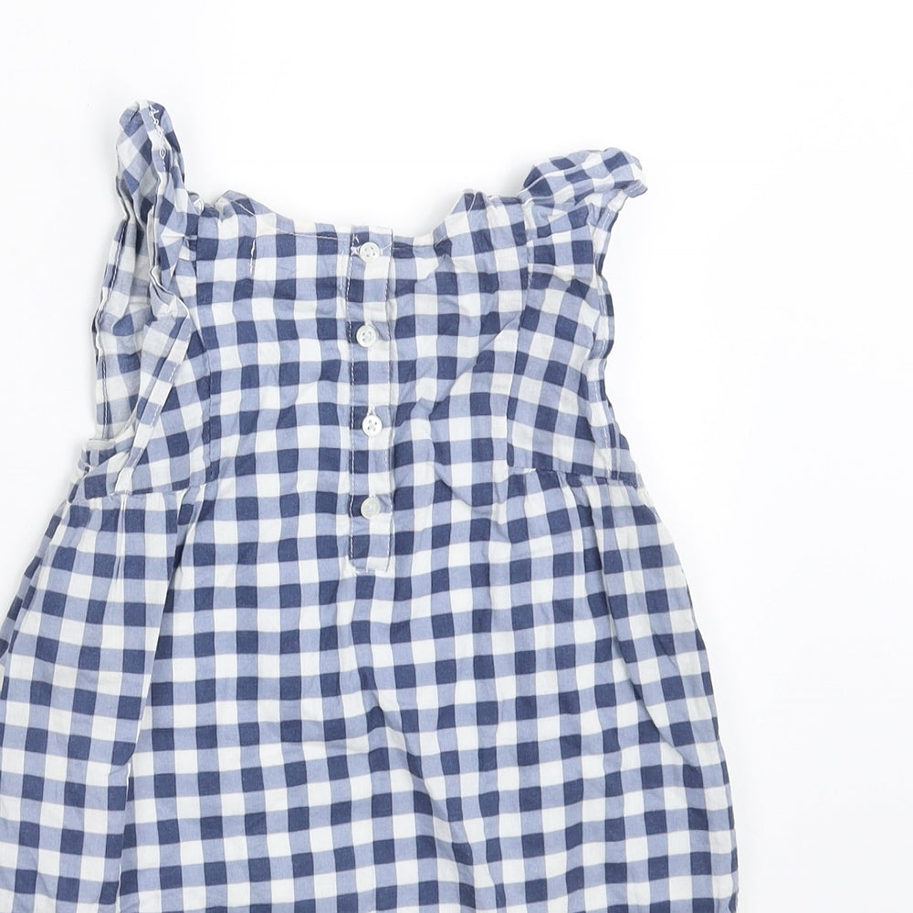 Primark Girls Blue Check  Basic Blouse Size 12-18 Months  - ruffle shoulders