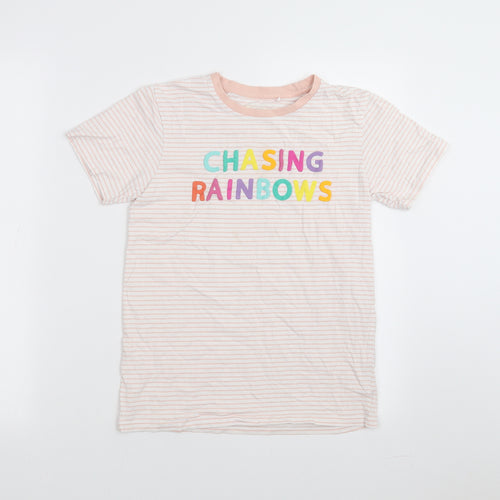 Mountain Warehouse Girls Pink Striped  Basic T-Shirt Size 11-12 Years  - chasing rainbows