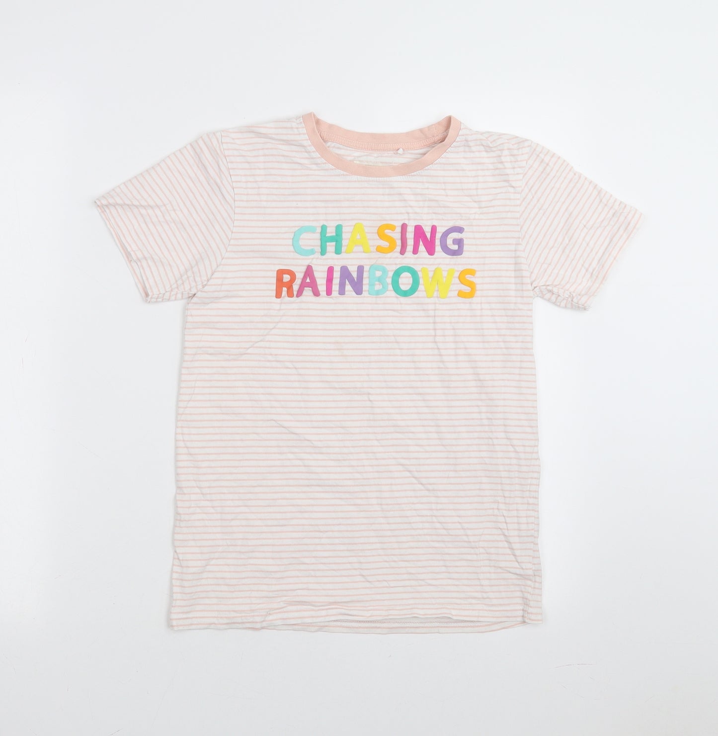Mountain Warehouse Girls Pink Striped  Basic T-Shirt Size 11-12 Years  - chasing rainbows