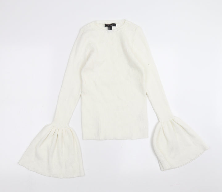 FOREVER 21 Womens White Pullover Jumper Size L - flared sleeves