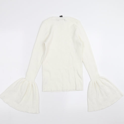 FOREVER 21 Womens White   Pullover Jumper Size L  - flared sleeves