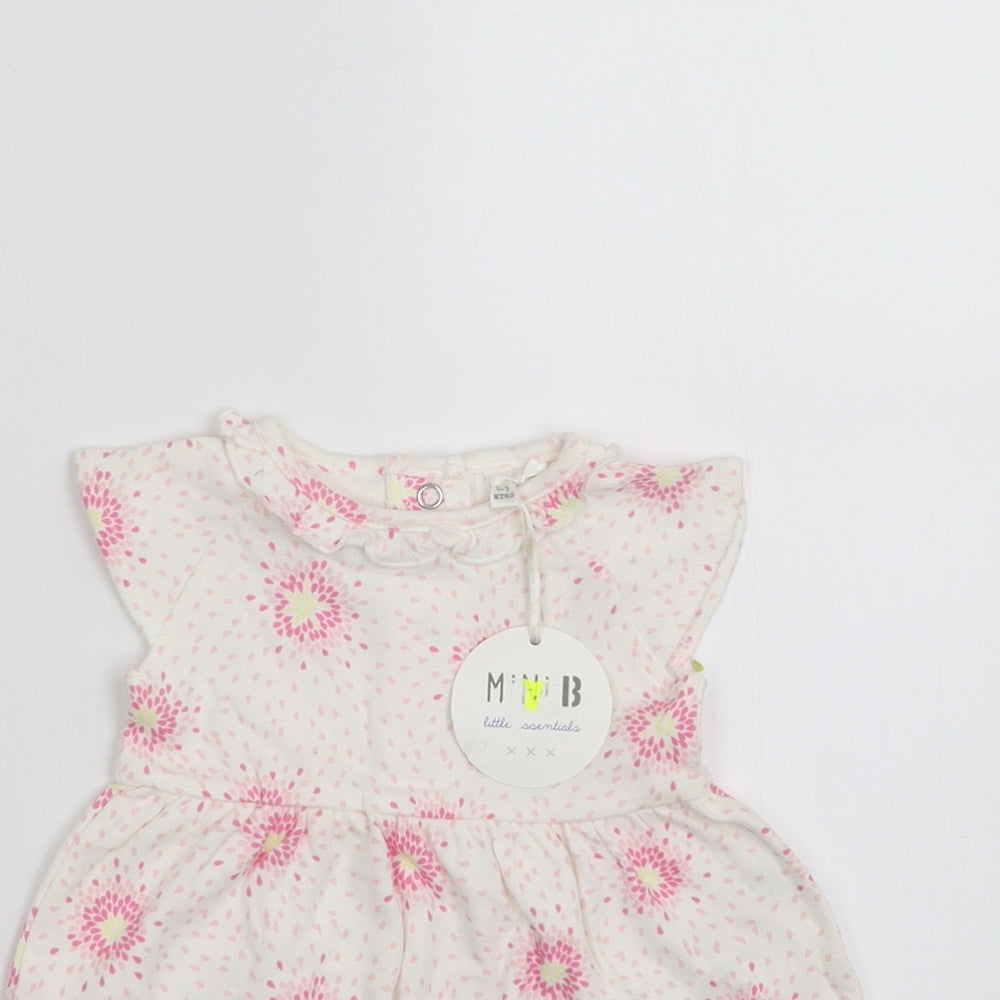 BHS Girls Ivory Floral  T-Shirt Dress  Size 0-3 Months