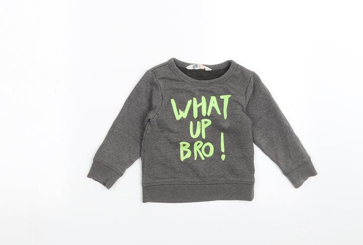 H&M Boys Grey   Pullover Jumper Size 18-24 Months  - what up bro!