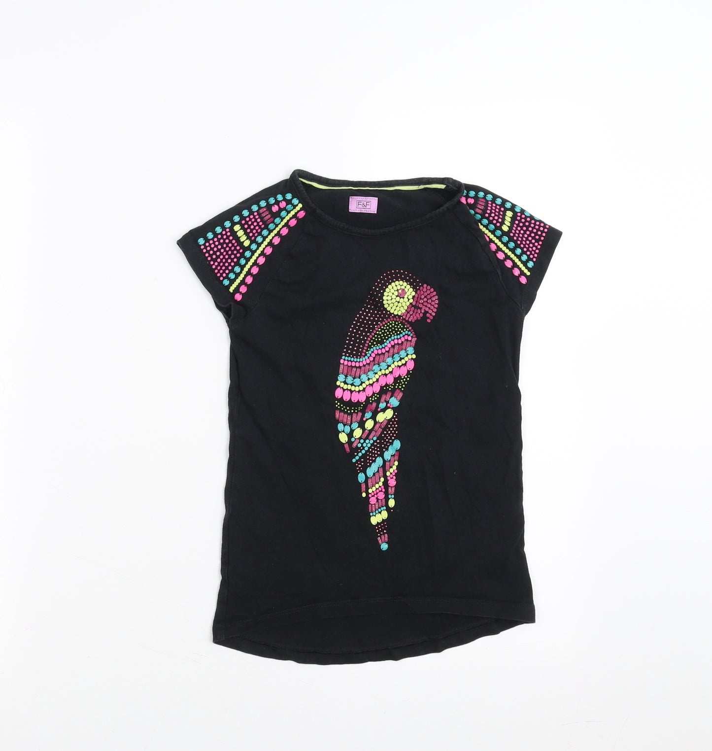 F&F Girls Black   Basic T-Shirt Size 7-8 Years  - Bird