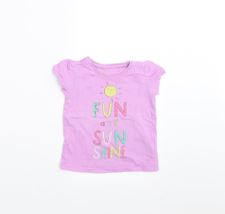 Primark Girls Purple   Basic T-Shirt Size 12-18 Months  - fun and sun shine