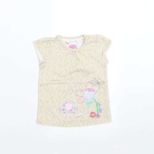Sainsburys  Girls Beige Floral  Basic T-Shirt Size 9-12 Months  - Embroidered detail