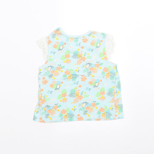 Nutmeg Girls Green Floral  Basic T-Shirt Size 9-12 Months  - Crochet Sleeve Detail
