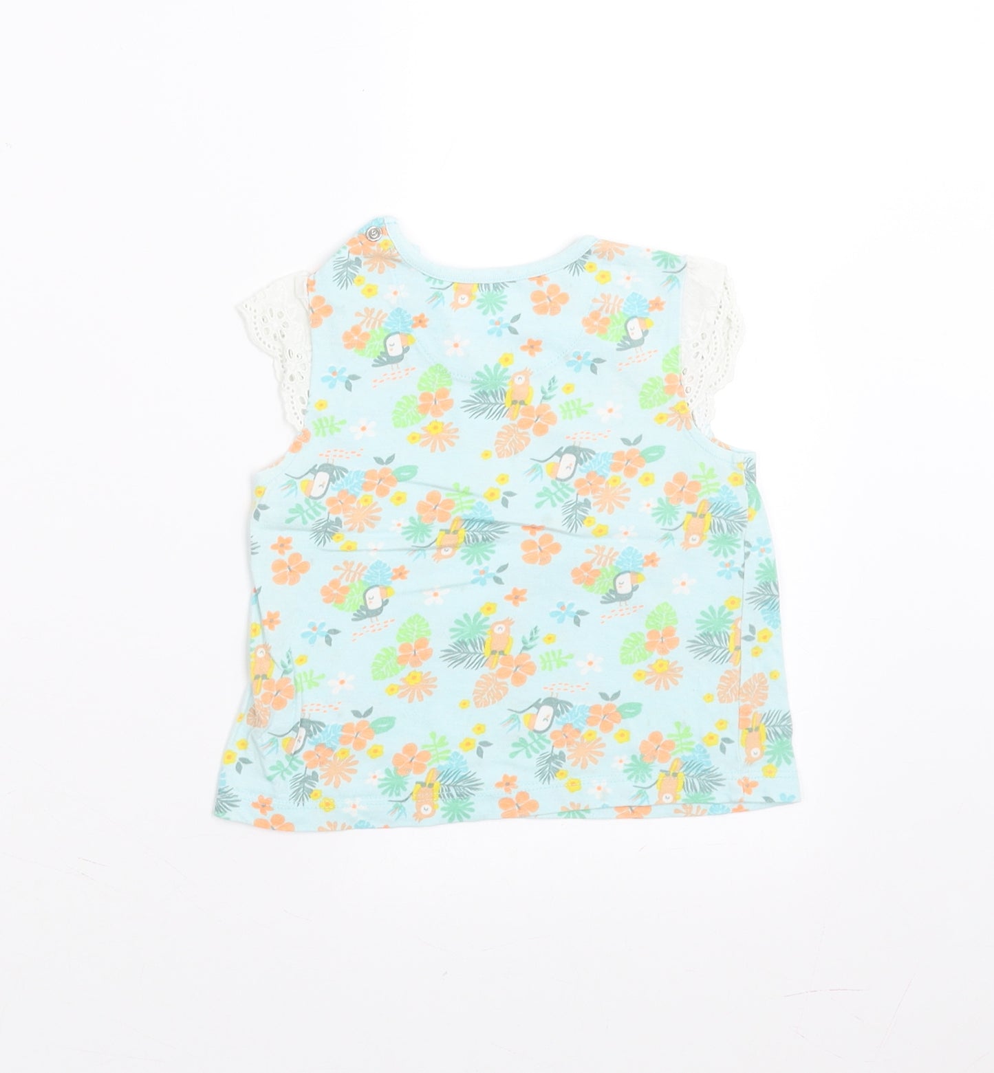 Nutmeg Girls Green Floral  Basic T-Shirt Size 9-12 Months  - Crochet Sleeve Detail