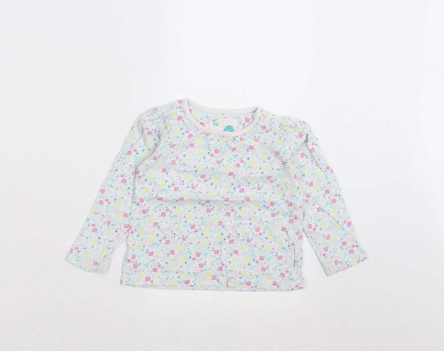 Sainsburys  Girls Green Floral  Basic T-Shirt Size 9-12 Months